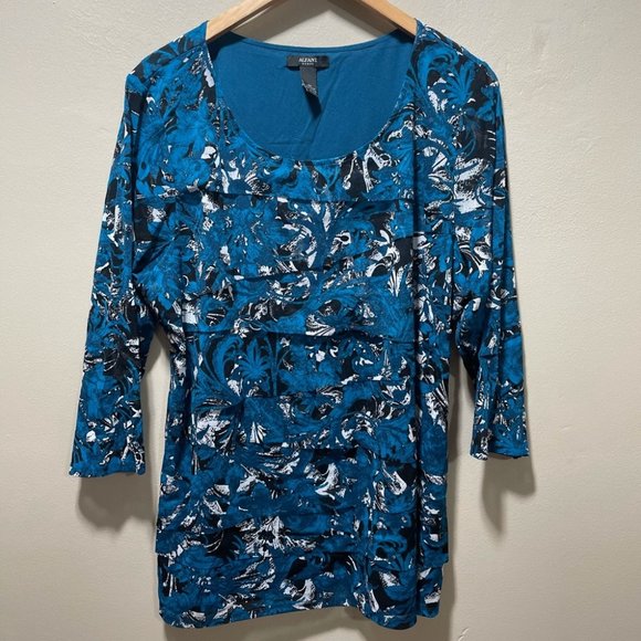 {Alfani} Abstract Print Layered Raw Hem Blouse - Picture 2 of 7